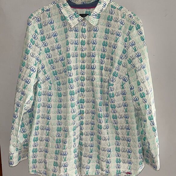 Talbots Button down collared long sleeve Top/Blouse Sandals Flip Flops 🩴 - Picture 1 of 6